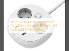 PD 32W ve 45W Akıllı Güç Çubuğu Çoklu USB Portları, AC Soket 250V16A 4000W